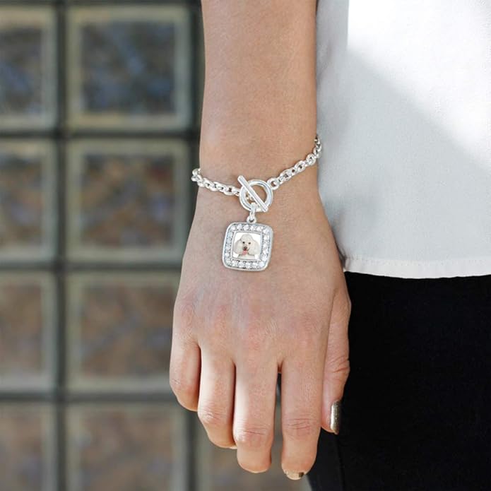 Inspired Silver - Silver Square Charm Toggle Bracelet with Cubic Zirconia Jewelry