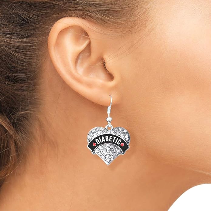 Inspired Silver - Silver Pave Heart Charm French Hook Drop Earrings with Cubic Zirconia Jewelry