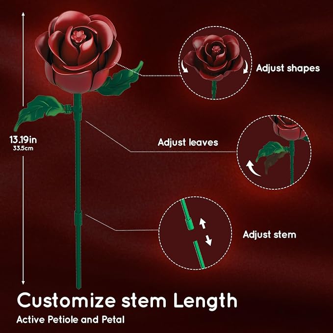 HOGOKIDS Flowers Bouquet Building Set - 15 Burgundy Roses Valentine's Day Gfit for Her, 330PCS Deep Red Rose Botanical Collection Building Blocks Artificial Flower Home Office Decor for Adults Kids 8+