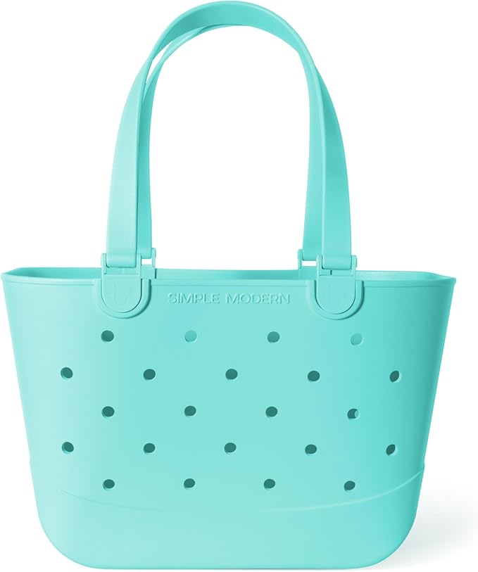 Simple Modern Large Beach Bag | Waterproof Getaway Rubber Tote with Zipper Pocket for Travel, Pool, Boat, Groceries, Sports | Ocean Water
