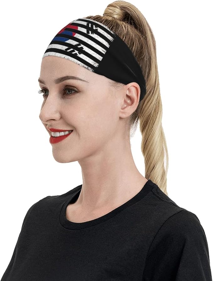 South Korea Korean Flag Novelty Blur Style Stretchy Breathable Sports Headbands for Women Men - Moisture Wicking Workout Sweatbands for Running Yoga Gym Tennis Cycling