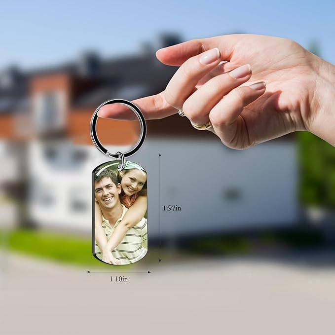RSQGT Personalized Custom Keychain with Picture - Double Sided Engraving Photo Text Customized Key Chains for Men Boyfriend