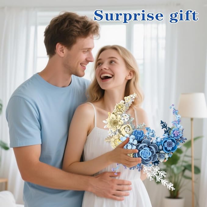 Eternal Flower Building Blocks Set, Simulated Artificial Flowers Moon Models, Home Decor or Idea Present for Adults and Kids, Valentine's Day Gifts for Girls, Standard Particles 934 PCS (JJ9094)