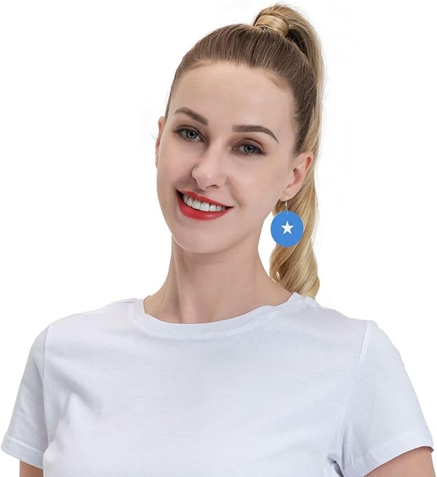 Round Faux Leather Earrings for Women Lightweight Double-Side Printed Drop Dangle Earring for Festival Party Gift