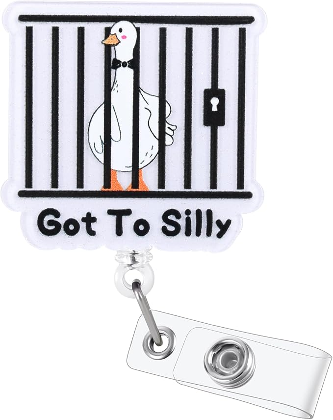 Funny Got to Silly Goose Badge Reel, Cute Retractable ID Card Badge Holder, RN LPN CNA ER Badge Buddy, Name Tag Work Badge Clips for Pharmacy and Night Shift Nurse MA Nursing Student Truck Driver
