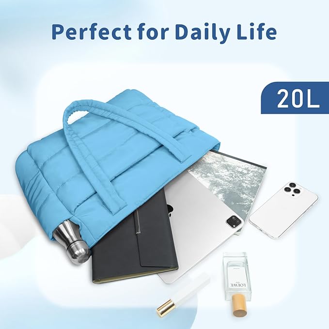 TOPDesign Puffer Tote Bag for Women, Lightweight Puffy Handbag with Compartments, Quilted Shoulder Bag for Work, Travel, Gym