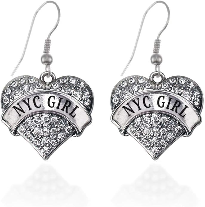 Inspired Silver - Silver Pave Heart Charm French Hook Drop Earrings with Cubic Zirconia Jewelry