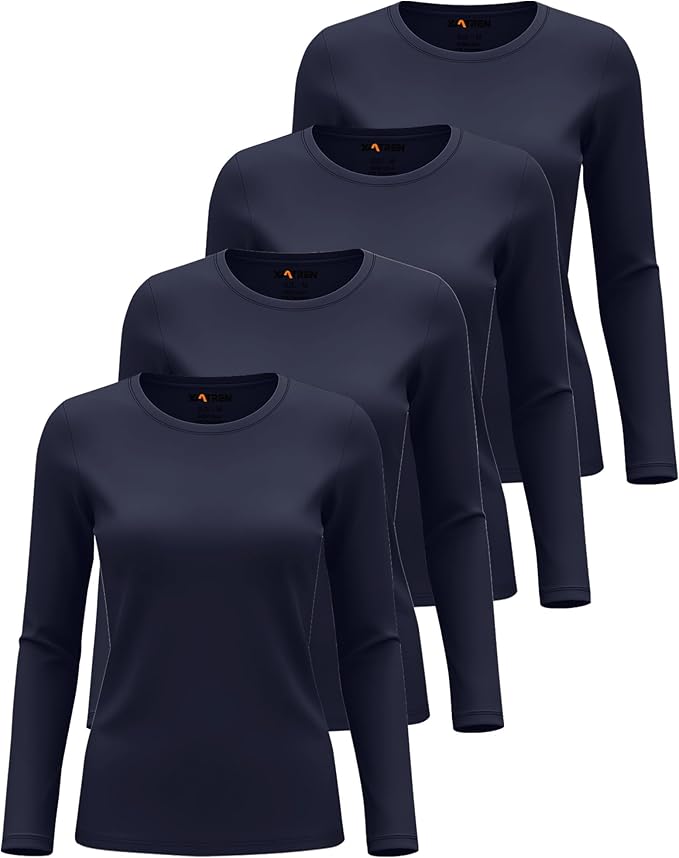 4 Pack Women's Underscrub Shirts Nurse Undershirts Long Sleeve Crewneck Slim Fit Tops Soft Stretchy Basic Tee