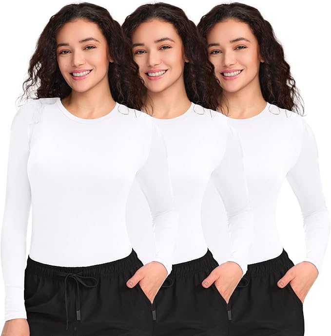 COZYFIT 3 Pack Scrub Undershirts Long Sleeve Women - Underscrub Comfort Tee