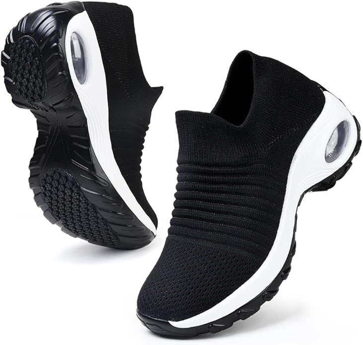 HKR Women's Walking Shoes Arch Support Non Slip Work Shoes Breathable Knit Upper Lightweight for Plantar Fasciitis