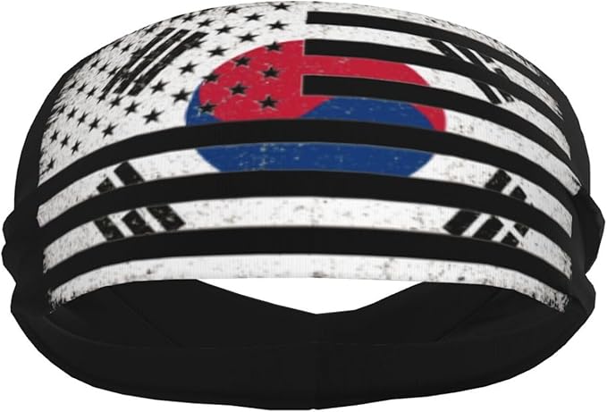 South Korea Korean Flag Novelty Blur Style Stretchy Breathable Sports Headbands for Women Men - Moisture Wicking Workout Sweatbands for Running Yoga Gym Tennis Cycling
