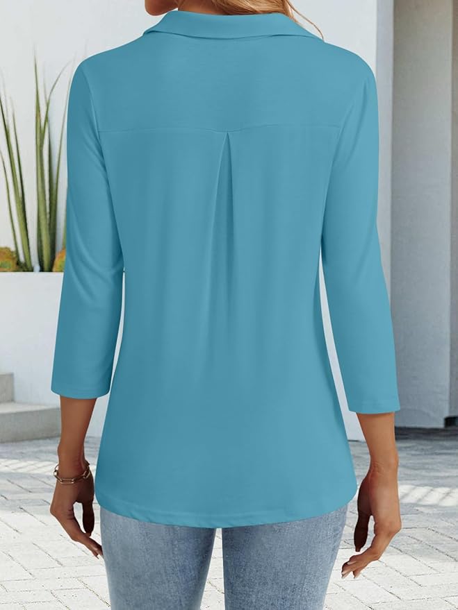 3/4 Length Sleeve Womens Tops Dressy Casual V Neck Polo Shirts Business Work Blouses 2025 Trendy Tunic Top