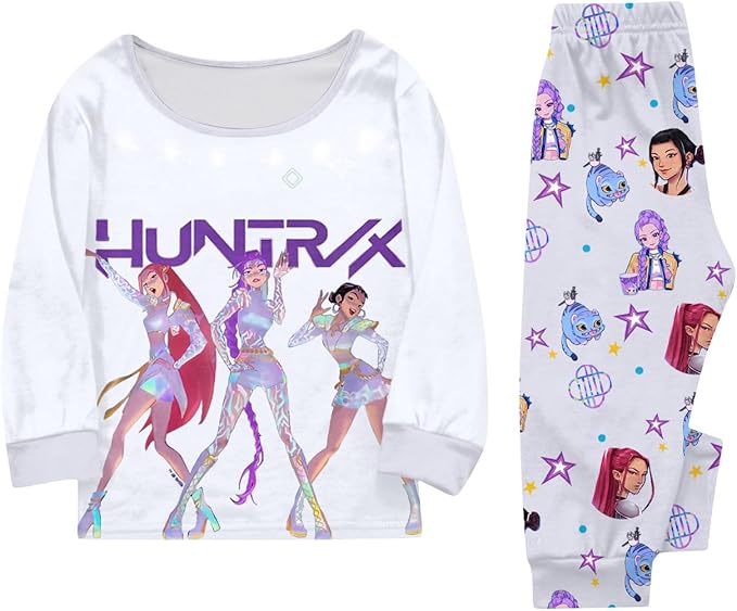 Girls 2 Piece K Pop Singer Outfits Cute Cartoon Graphic Shirts and Pants Casual Tracksuit Fashion Clothing Sets