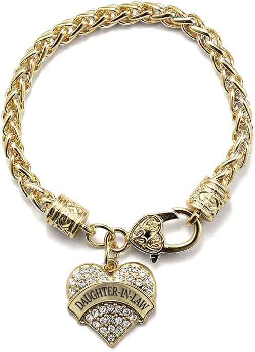 Inspired Silver - Gold Pave Heart Charm Bracelet with Cubic Zirconia Jewelry