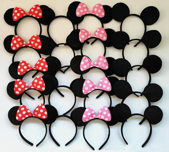 NEWTGAN 20 PCS Mouse Ears Headbands for Birthday Party Theme Park Costume Play Celebration for Boys and Girls (3color)