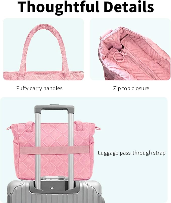 SUNRISING Tote Bag for Women, Puffy Tote Bag with Zipper, Large Quilted Shoulder Bag with Compartments for Travel Work Gym