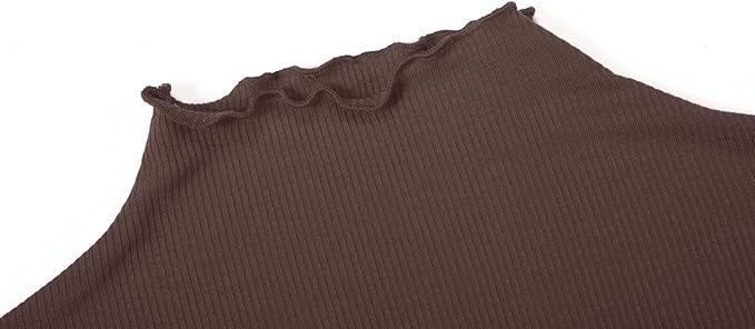 POPZONE Women's Lettuce Trim Mock Neck Long Sleeve Slim Fit Ribbed Knit Tee Shirt Tops