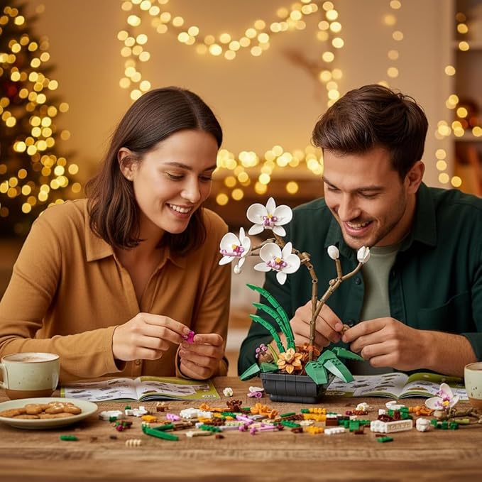 WISEPLAY White Orchid Building Block Flower Set for Adults – 581 PCS Botanical Collection Model Kit, Elegant for Women, Creative Adult Craft Set