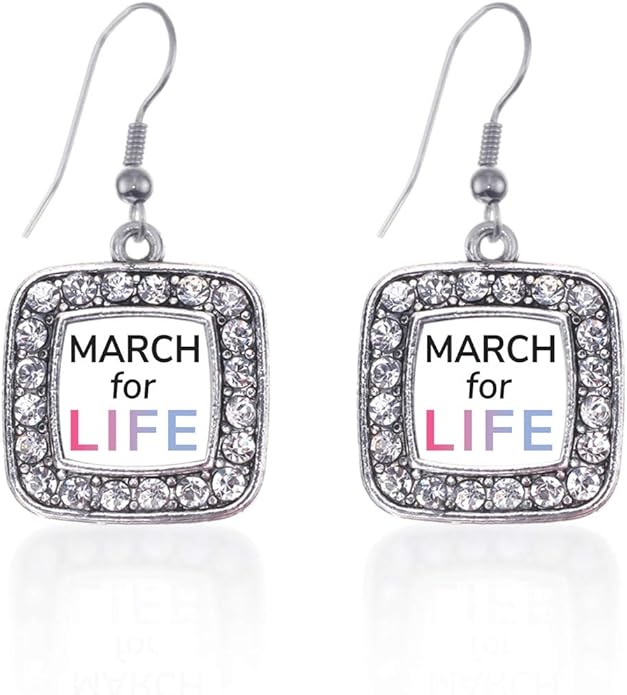 Inspired Silver - Silver Square Charm French Hook Drop Earrings with Cubic Zirconia Jewelry