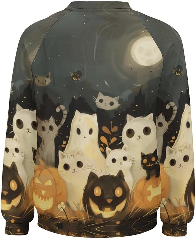 Spatofa Womens novelty funny cat printed crewneck sweatshirt casual loose long sleeve graphic pullover sweatshirts tops
