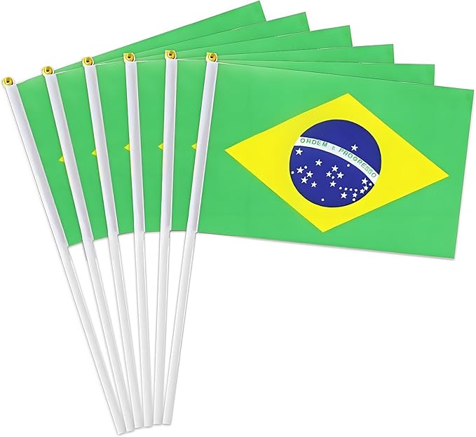 Brazil Flag Small Brazilian Flag 12 Pack Mini Hand Held Brazilian Flags on Sticks for Party Parades Sports Events Patriotic Holiday Decorations