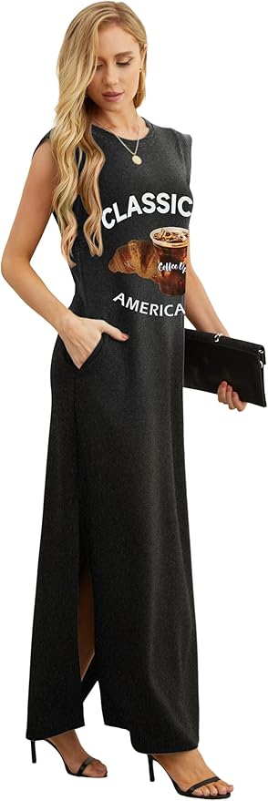 GRECERELLE 2026 Women Year-Round Casual Round Neck Loose Split Wrinkle-Free Long Maxi Vacation Dress with Pockets (XXS-4XL)