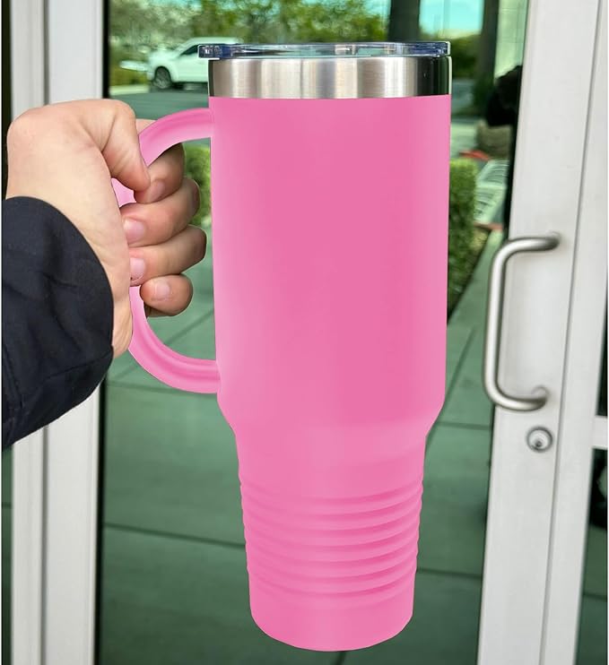 LaserGram 40oz Vacuum Insulated Travel Mug with Handle, CNA Certified Nurse Assistant, Personalized Engraving Included (Pink)