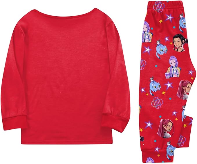 Girls 2 Piece K Pop Singer Outfits Cute Cartoon Graphic Shirts and Pants Casual Tracksuit Fashion Clothing Sets