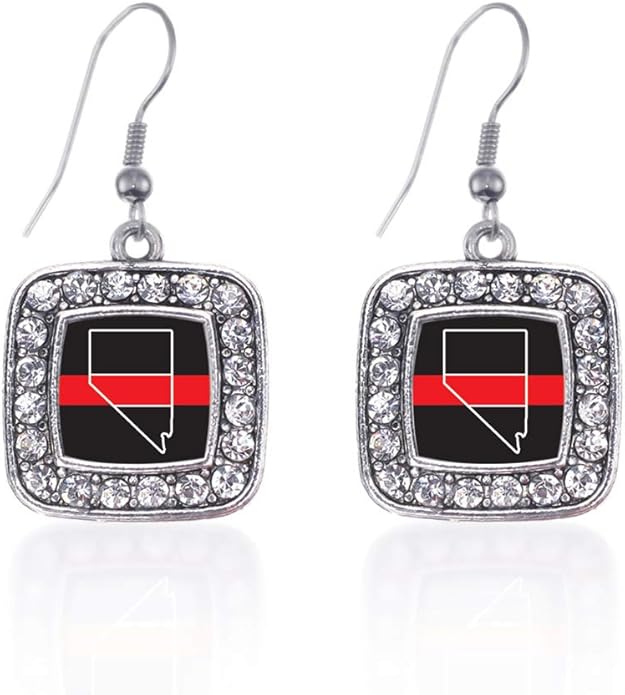 Inspired Silver - Silver Square Charm French Hook Drop Earrings with Cubic Zirconia Jewelry