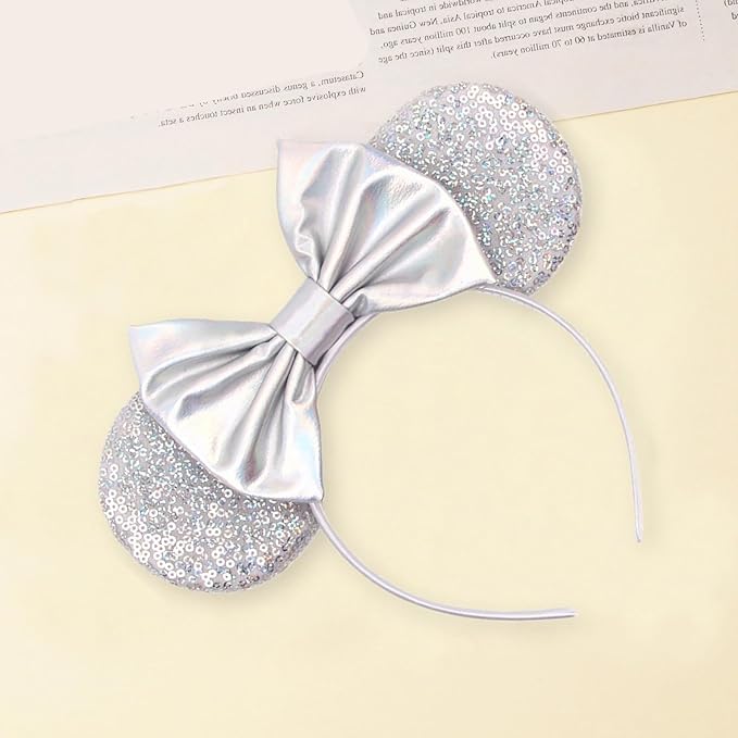 Sequin Mouse Ears Headbands for Women Girls Boys, Glitter Bows Headband for Kids Adults Birthday Party Costume Halloween