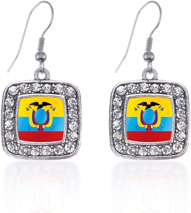 Inspired Silver - Silver Square Charm French Hook Drop Earrings with Cubic Zirconia Jewelry