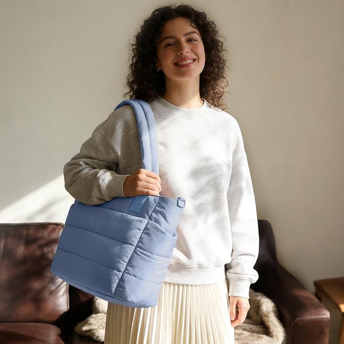 Tote Bag for Women Puffer Tote Bag Large Nurse Bags Shoulder Handbag with Zipper for Work Travel