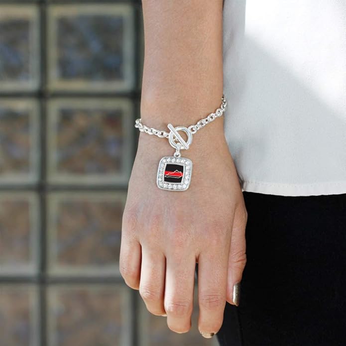 Inspired Silver - Silver Square Charm Toggle Bracelet with Cubic Zirconia Jewelry