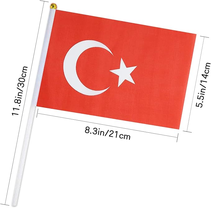 Turkey Flag Small Turkish Flag 12 Pack Mini Hand Held Turkish Flags on Sticks for Party Parades Sports Events Patriotic Holiday Decorations