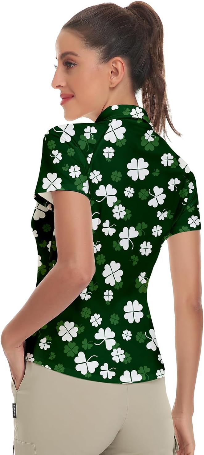 Women's Golf Shirt Short Sleeve Tennis Shirt Quarter Zip Golf Pullover Golf Polo Shirts Argyle Tops