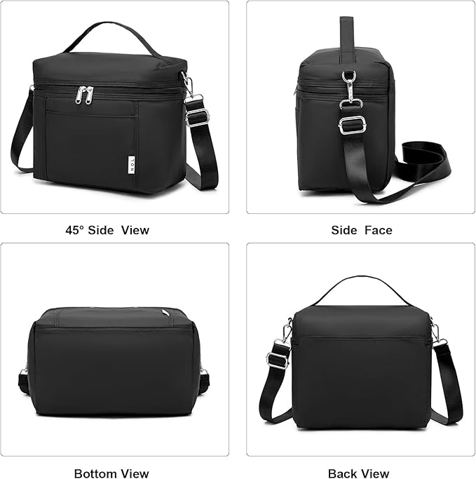 NOL Natural Organic Lifestyle Reusable Lunch Bags for Adults Lightweight Waterproof Lunch Box with Removable Adjustable Strap Insulated Leakproof Cooler Lunch Bag for Work Black Medium Size