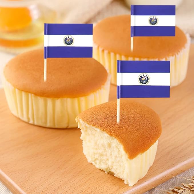 El Salvador Flag Salvadoran Flag, Small Mini Salvadoran Toothpick Flags for Food, Cupcakes, Cocktails, Appetizers, Bar Party Decorations