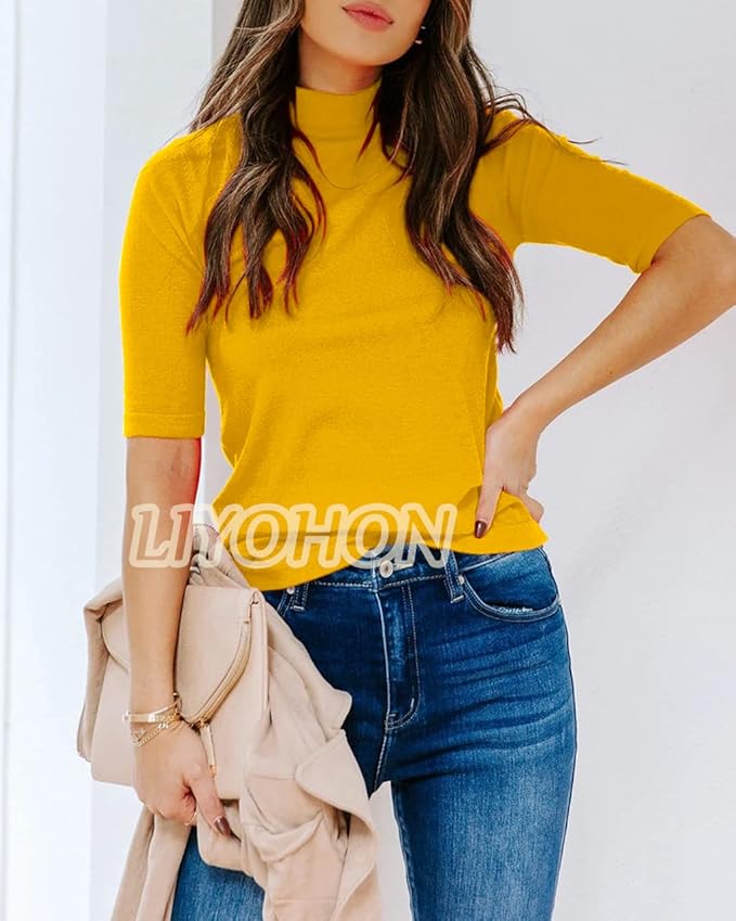 LIYOHON Womens Tops Dressy Casual Mock Turtleneck Business Short Sleeve T Shirts Going Out Tops 2026