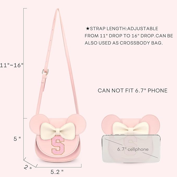 mibasies Toddler Purse Girl Gifts: Girls Birthday Gifts for 3-8 - Toys for Ages 2-4 Girls Mouse Ears Purse, Pink, Letter S