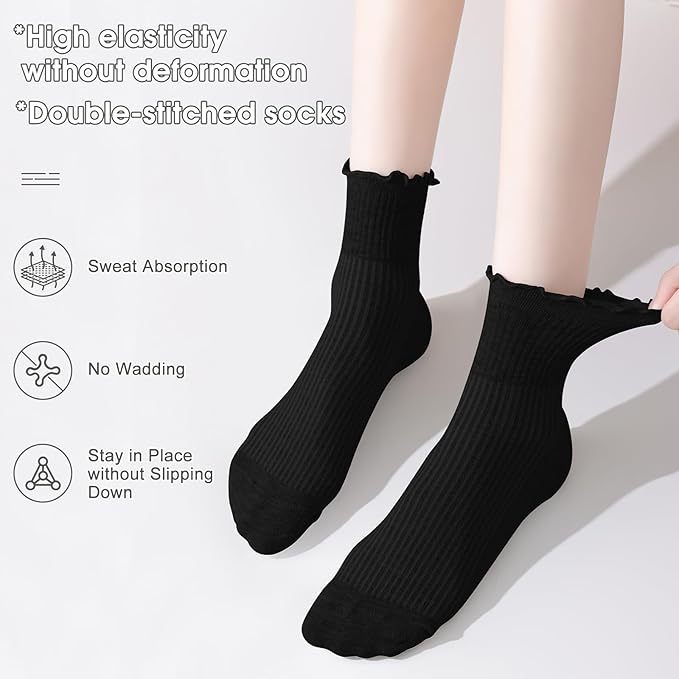 ANDERE ARTE Womens Ruffle Ankle Socks Cute Lettuce Edge Crew Socks for Women