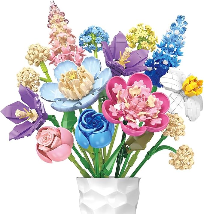 Flower Bouquet Building Block Sets, Artificial Flowers Adult Collection, Unique Home Décor, Idea Present for Adults and Kids, Valentine's Day Gifts for Girls, Standard Particles 865 PCS (JJ9092)