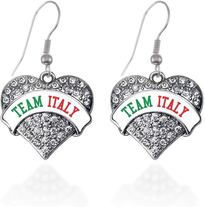 Inspired Silver - Silver Pave Heart Charm French Hook Drop Earrings with Cubic Zirconia Jewelry