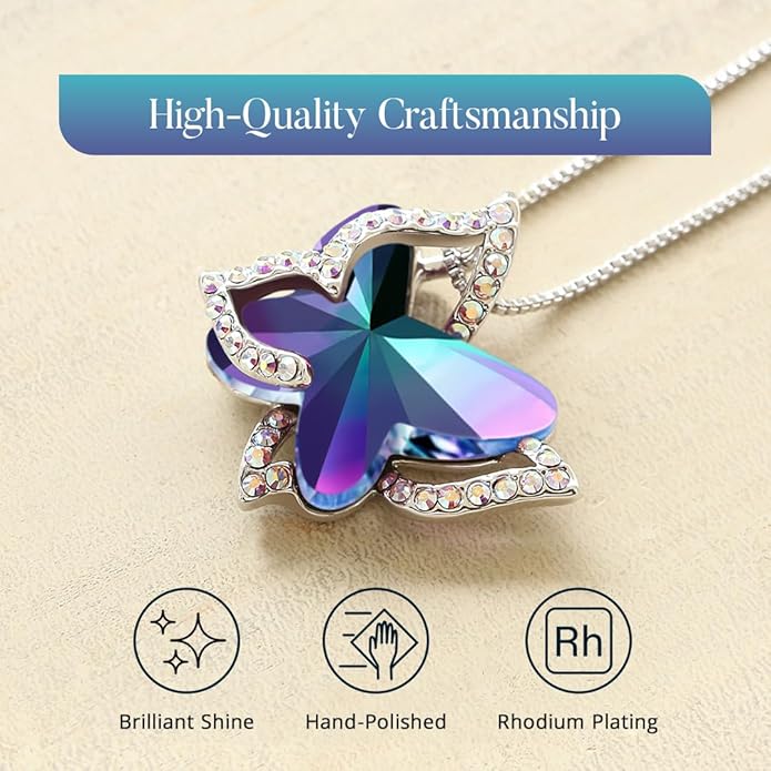 GEMMANCE Gift Butterfly Birthstone Crystal Necklace, Silver Tone with 18”+2” Chain, Necklace for Mother’s Day Anniversary Birthday Gifts for Women and Daughter, Valentine's Day