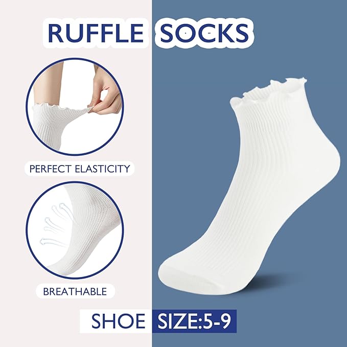Hstyle 6 Pairs of Ruffle Socks Women, Cute Ruffle Ankle Socks