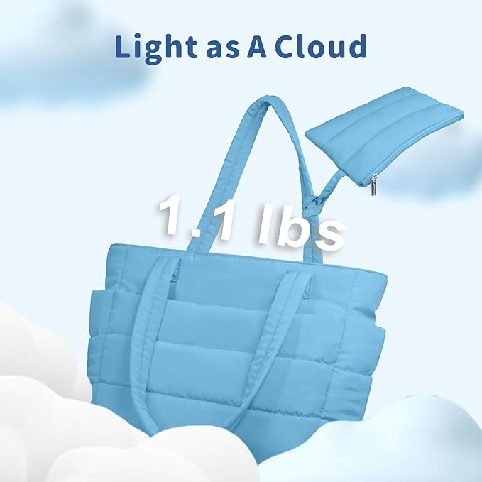TOPDesign Puffer Tote Bag for Women, Lightweight Puffy Handbag with Compartments, Quilted Shoulder Bag for Work, Travel, Gym
