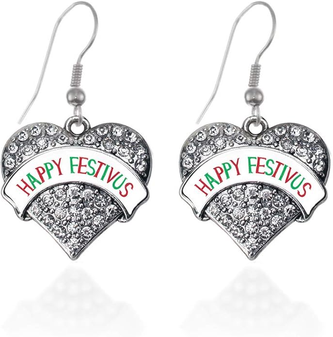 Inspired Silver - Silver Pave Heart Charm French Hook Drop Earrings with Cubic Zirconia Jewelry