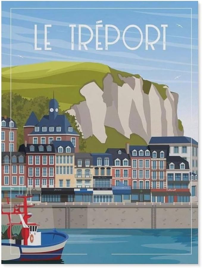 1000 Piece Jigsaw Puzzle，Le Tréport France Vintage Travel Poster，Adults Children Paper Toy Educational Game（50x70cm）-BN25