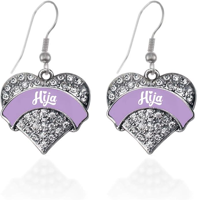 Inspired Silver - Silver Pave Heart Charm French Hook Drop Earrings with Cubic Zirconia Jewelry