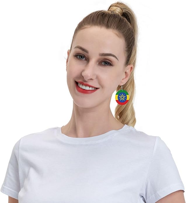 Round Faux Leather Earrings for Women Lightweight Double-Side Printed Drop Dangle Earring for Festival Party Gift