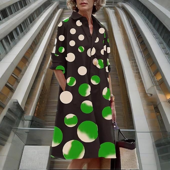Womens 2025 Long Sleeve Button Down Shirt Summer Dress Casual V Neck Loose Fit Midi Shirt Dresses with Pockets